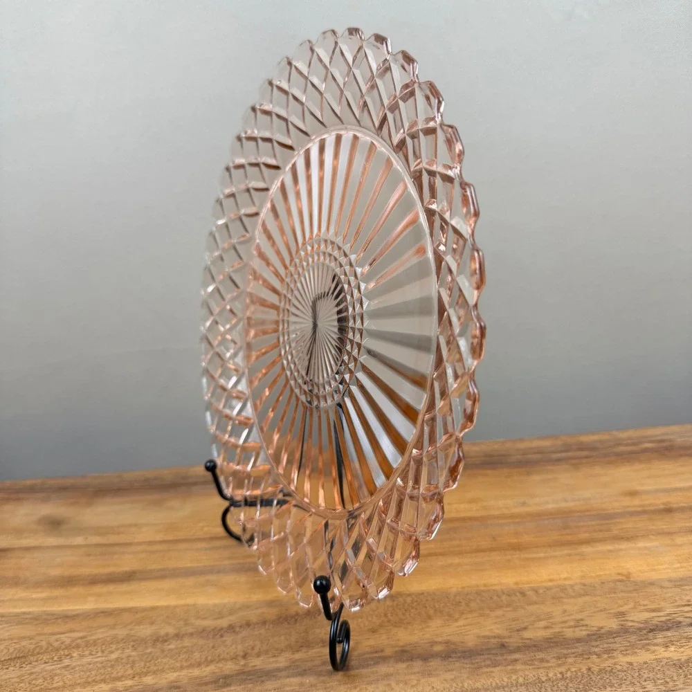 Anchor Hocking Waterford Pink Depression Glass Dinner Plate Waffle 9.25in
